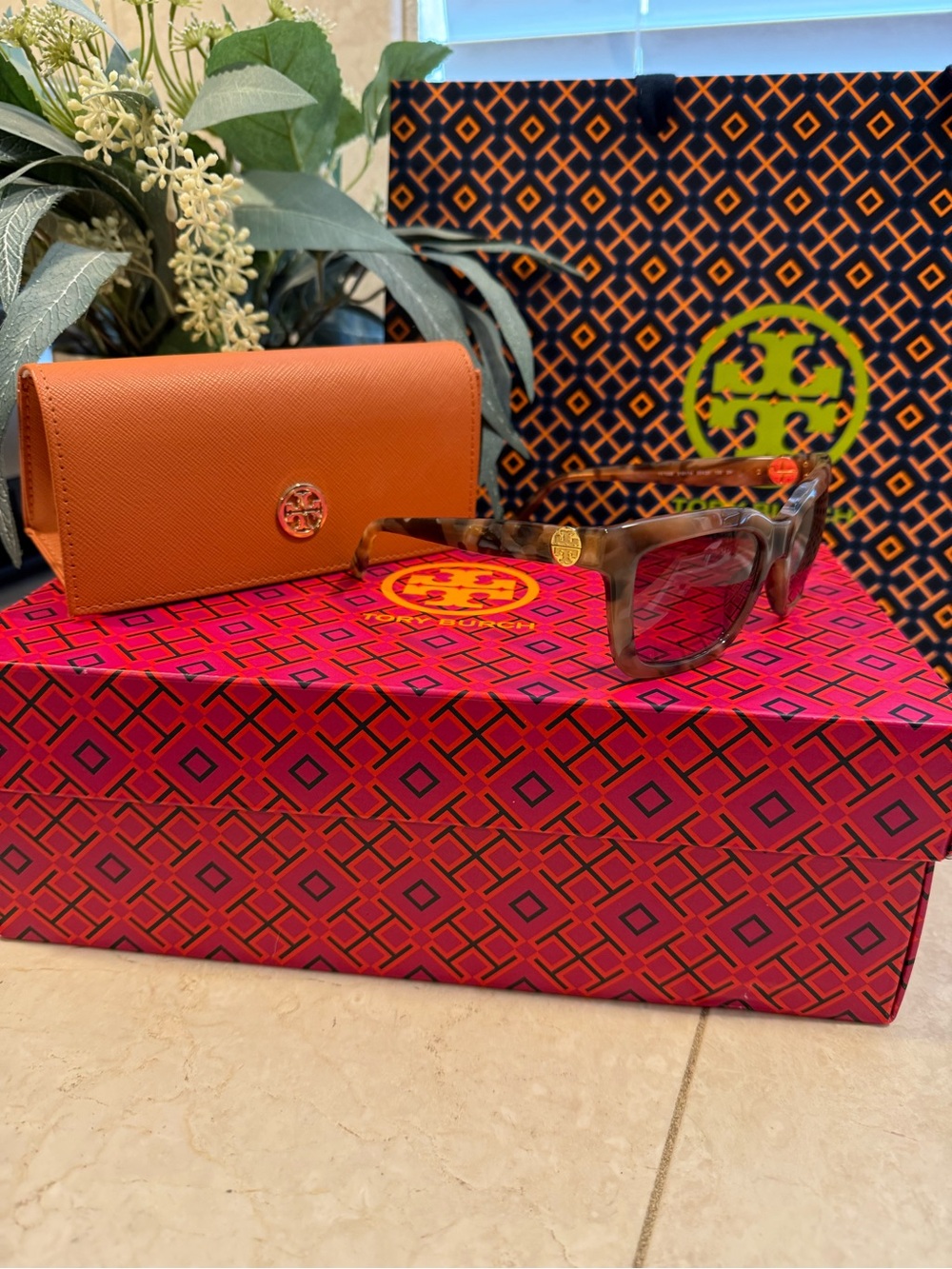 Tory Burch Tortoiseshell Sunglasses with Brown Gradient Lenses - Picture 3 of 13